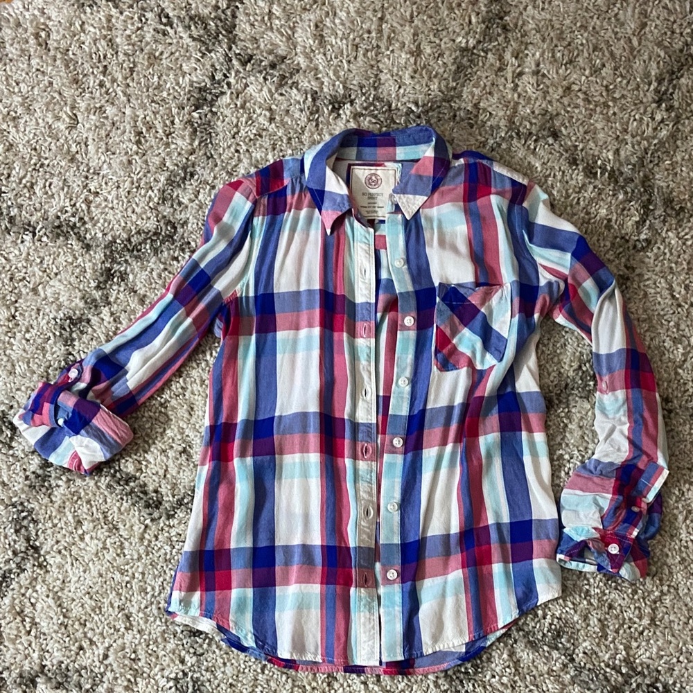 SO Plaid Button-Down Shirt - Red, Blue, White